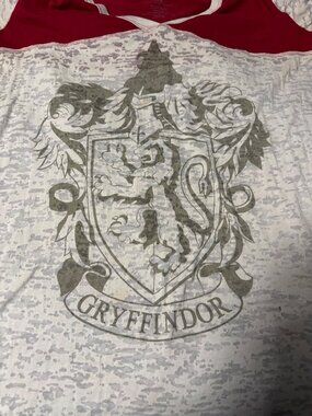 Harry Potter Gryffindor V-Neck Burnout T-Shirt Red White Universal Studios